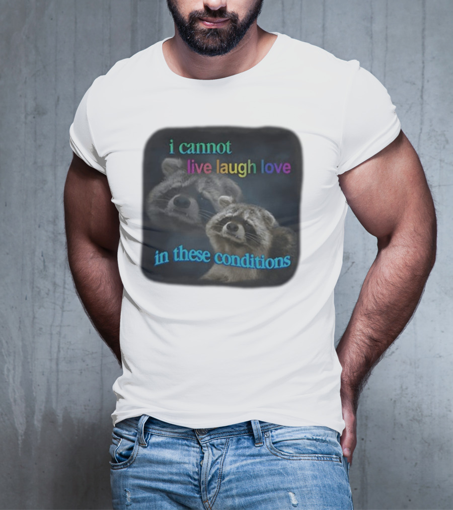 I Cannot Live Laugh Love In These Conditions Raccoon Duo Reality Check T-Shirt