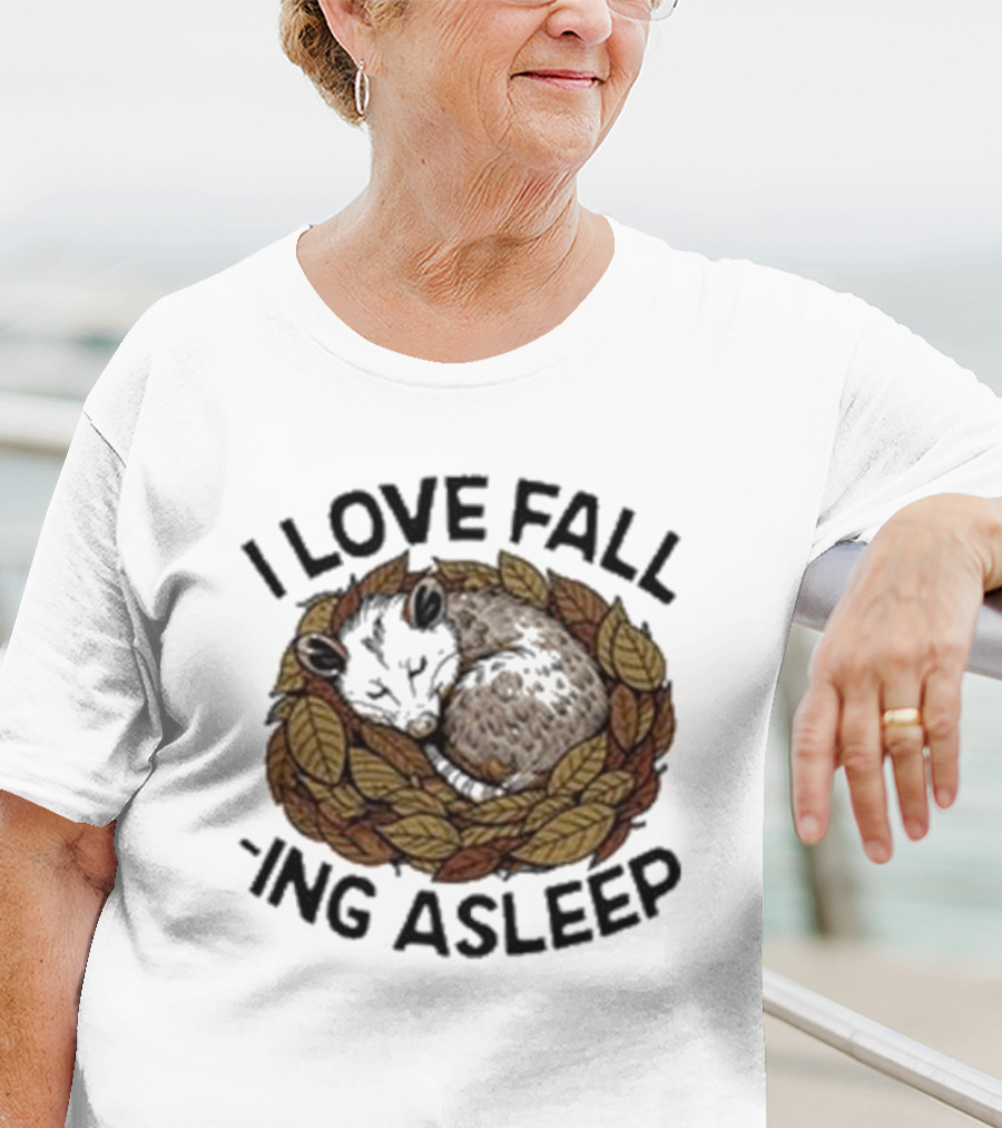 I Love Fall -ing Asleep Cozy Autumn Leaves Sheep T-Shirt
