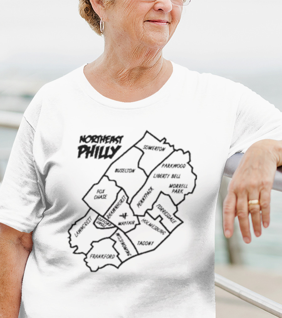 Northeast Philly Map Featuring Somerton Parkwood Liberty Bell Fox Chase Oxford Circle Tacony Frankford Map T-Shirt