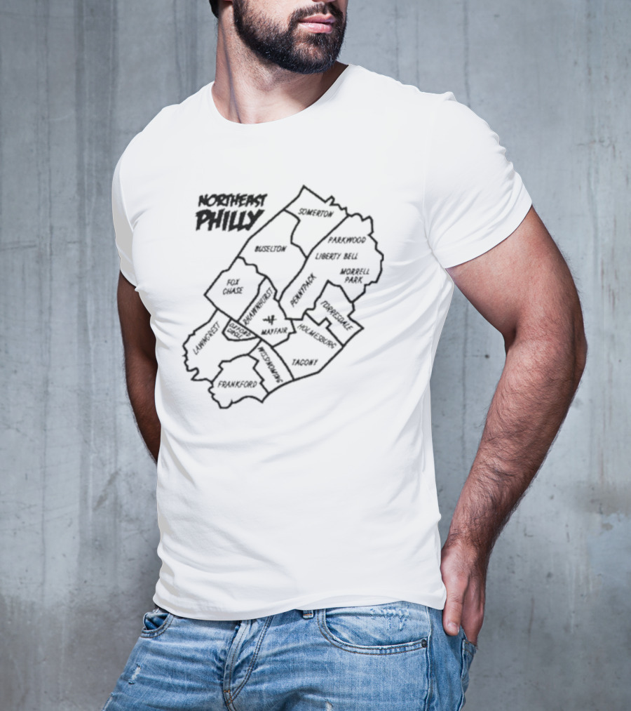 Northeast Philly Map Featuring Somerton Parkwood Liberty Bell Fox Chase Oxford Circle Tacony Frankford Map T-Shirt