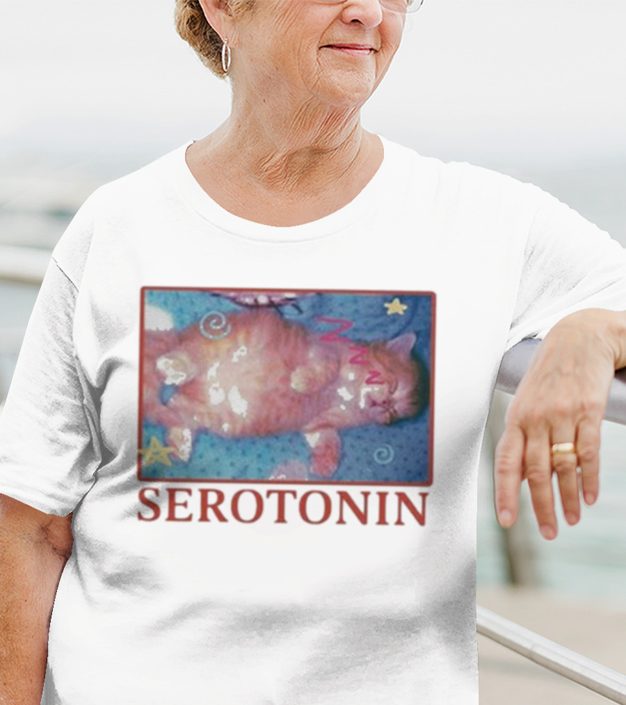 K45ink Serotonin Cat With Stars And Spirals T-Shirt