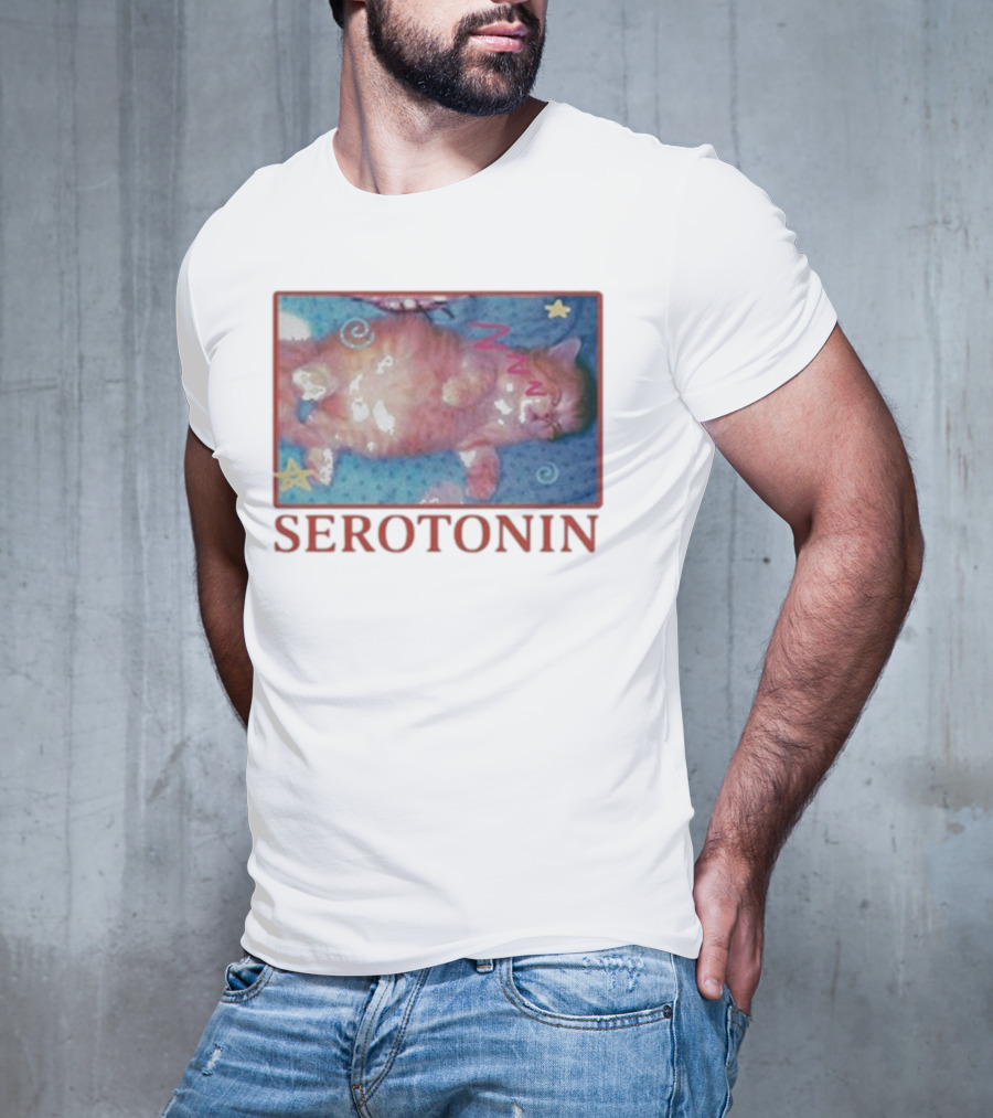 K45ink Serotonin Cat With Stars And Spirals T-Shirt