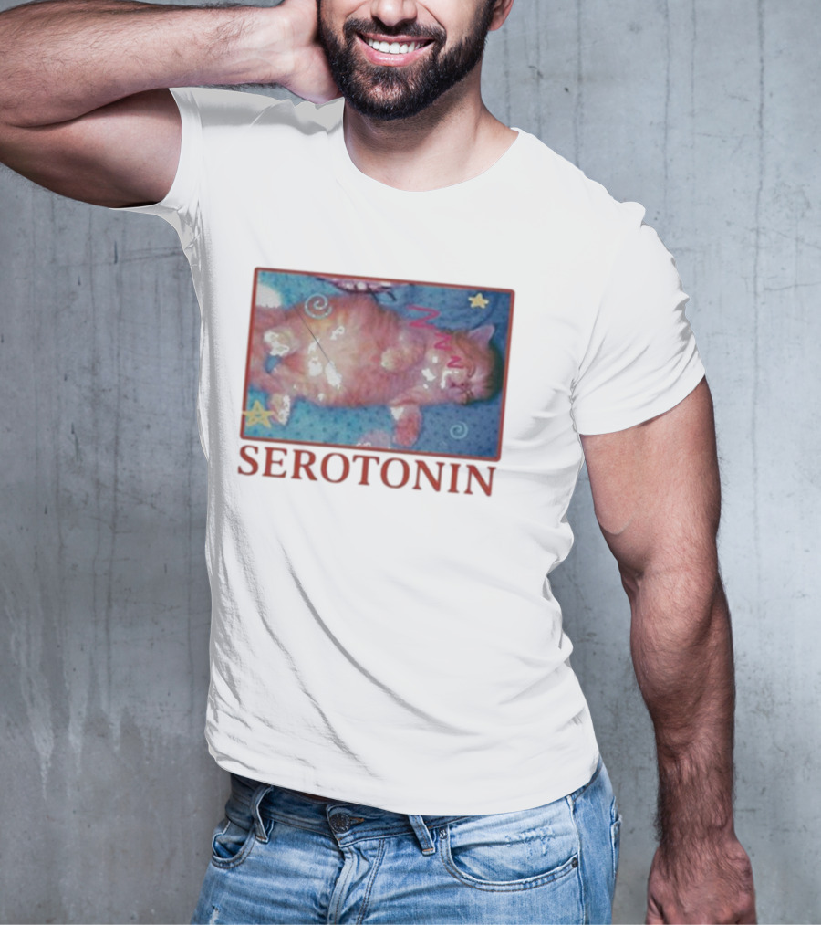 K45ink Serotonin Cat With Stars And Spirals T-Shirt