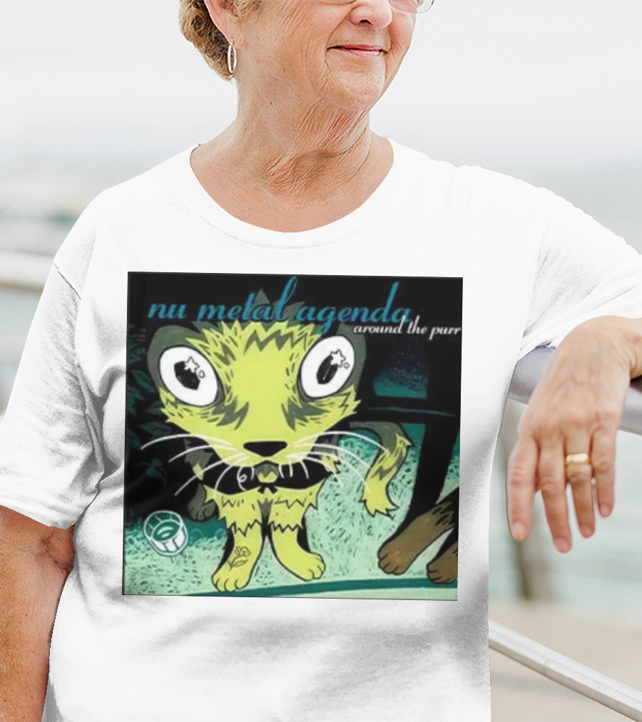 Nu Metal Agenda Around The Purr Feline Illustration With Swirling Colors And Bold Letters T-Shirt