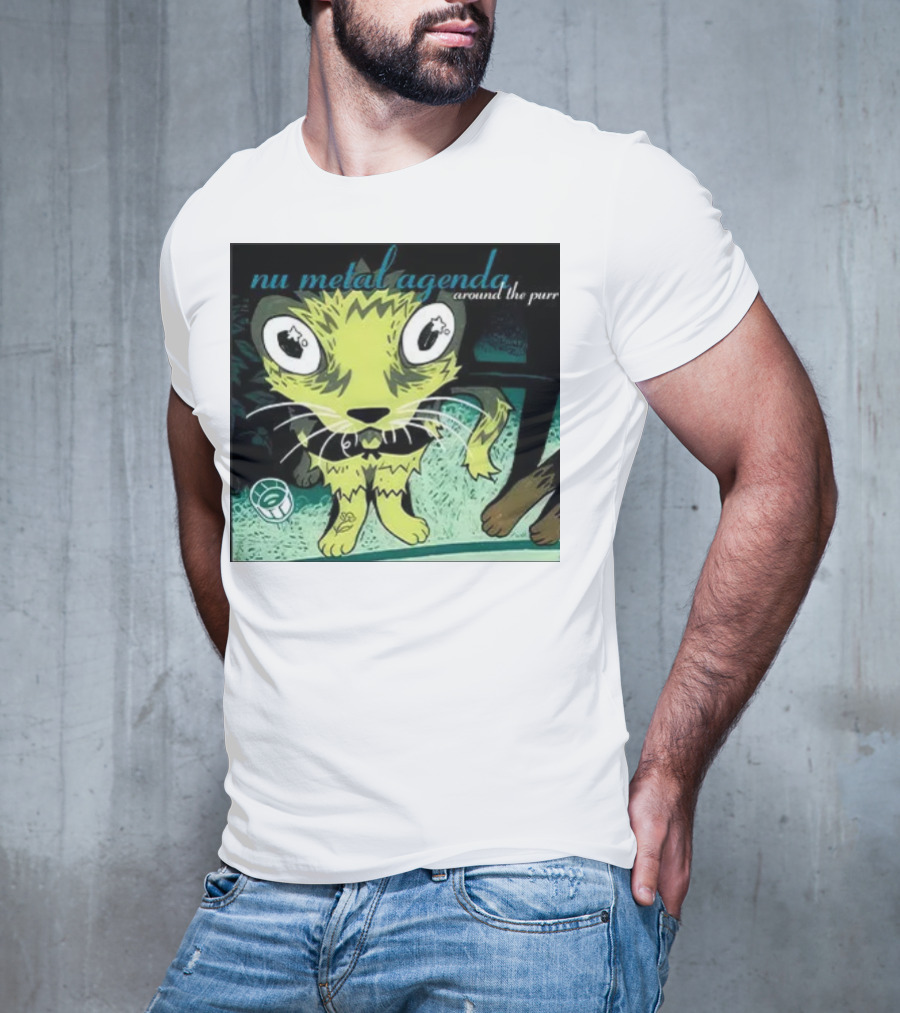 Nu Metal Agenda Around The Purr Feline Illustration With Swirling Colors And Bold Letters T-Shirt