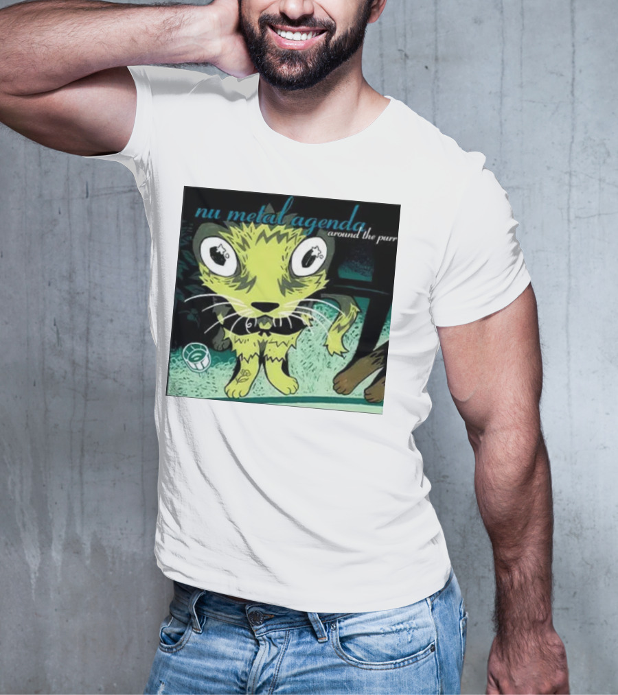 Nu Metal Agenda Around The Purr Feline Illustration With Swirling Colors And Bold Letters T-Shirt