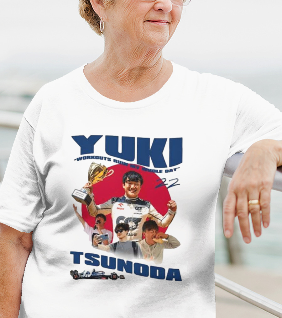 Yuki Tsunoda Victory Celebration With Racing Imagery And Text 'Run My Whole Day 22' T-Shirt