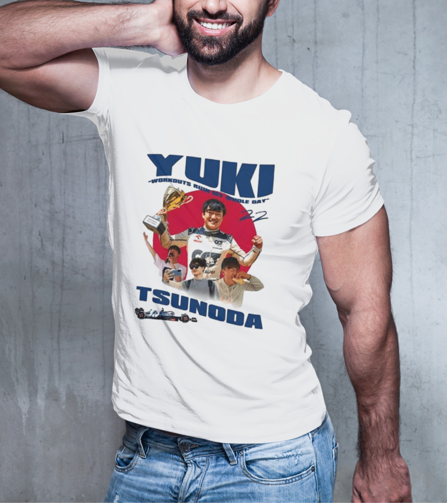 Yuki Tsunoda Victory Celebration With Racing Imagery And Text 'Run My Whole Day 22' T-Shirt