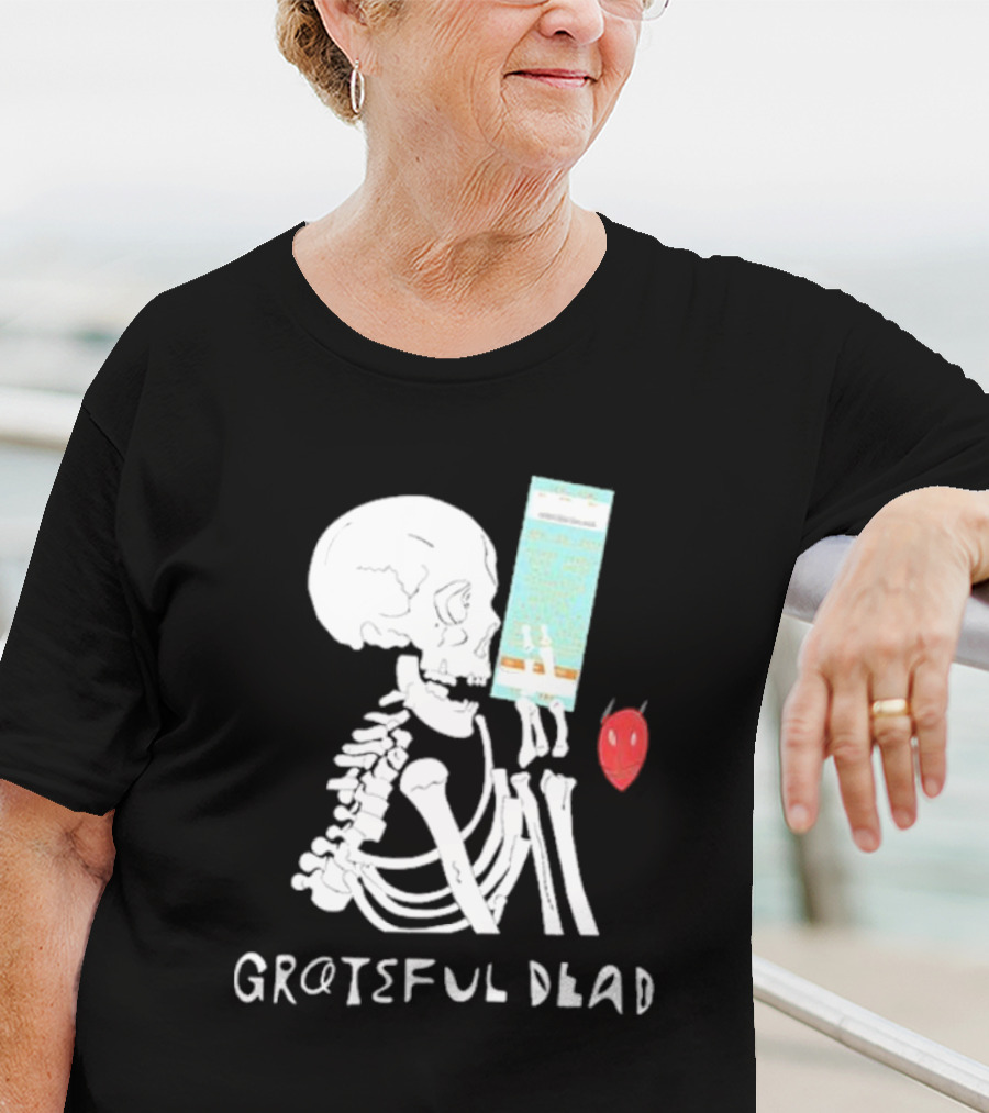 Grateful Dead Friends Of The Devils Skeleton With Ticket And Red Devil Head T-Shirt