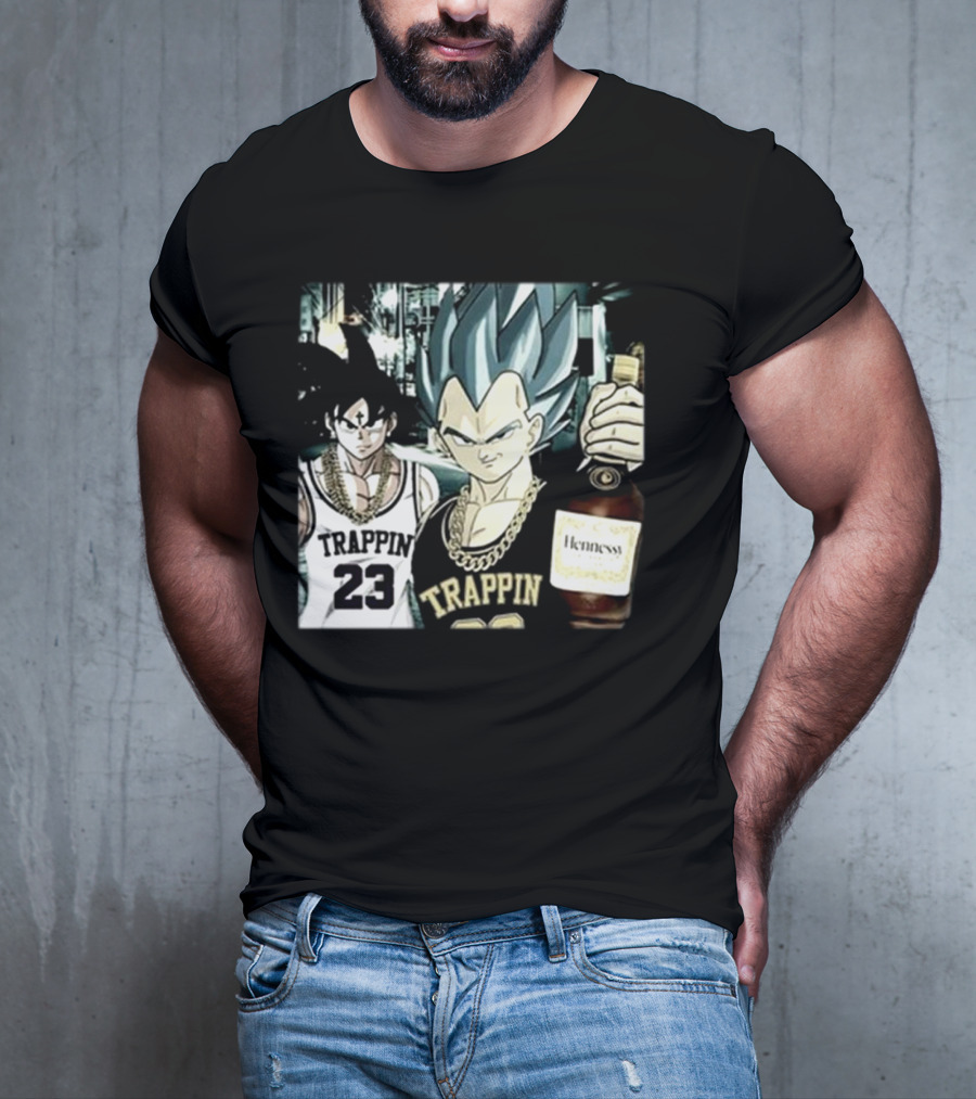 Trappin 23 Goku And Vegeta With Hennessy Bottle T-Shirt