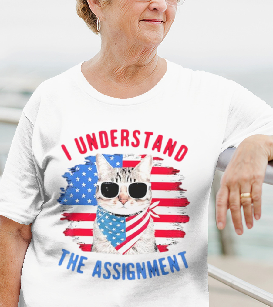I Understand The Assignment Cat With American Flag Sunglasses And Scarf T-Shirt