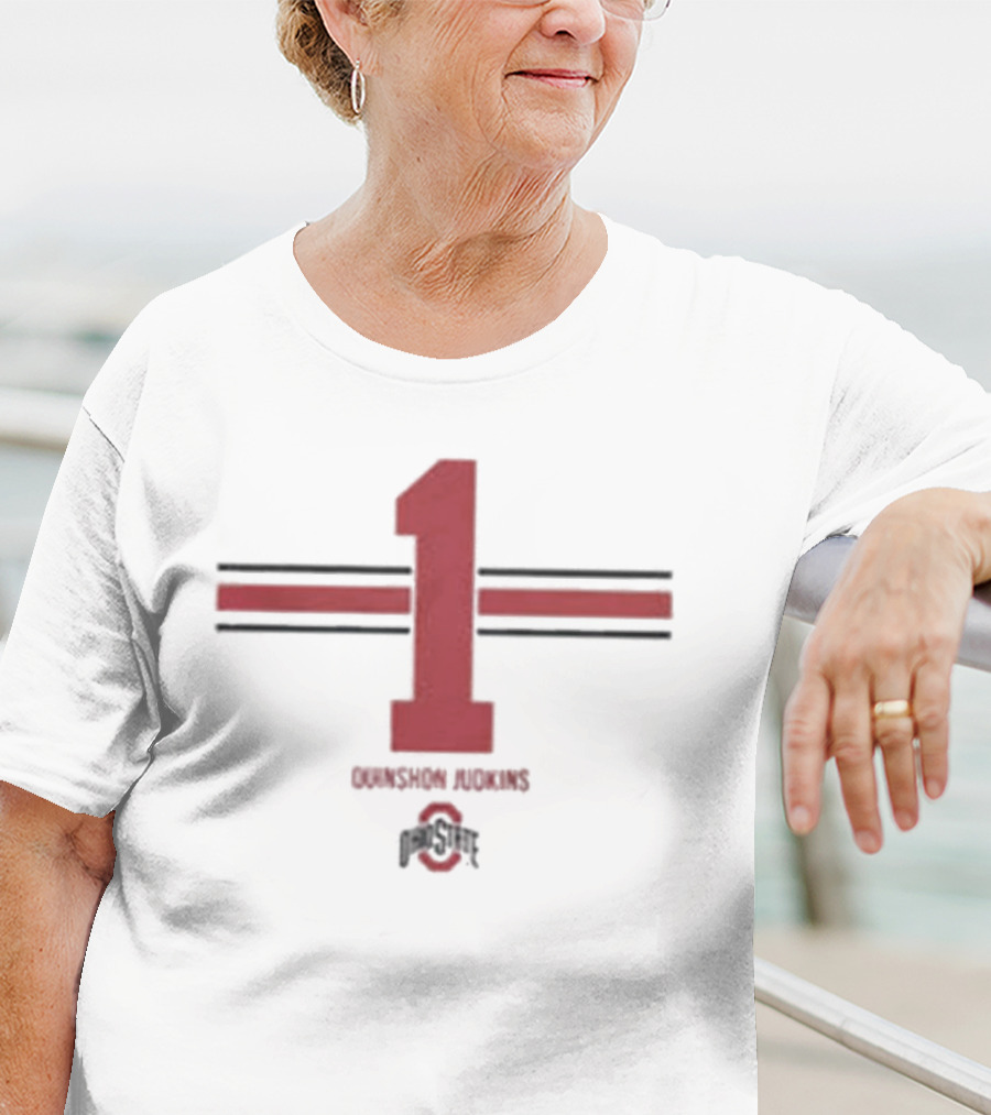 OSU Football Quinshon Judkins Number 1 Red Stripe T-Shirt