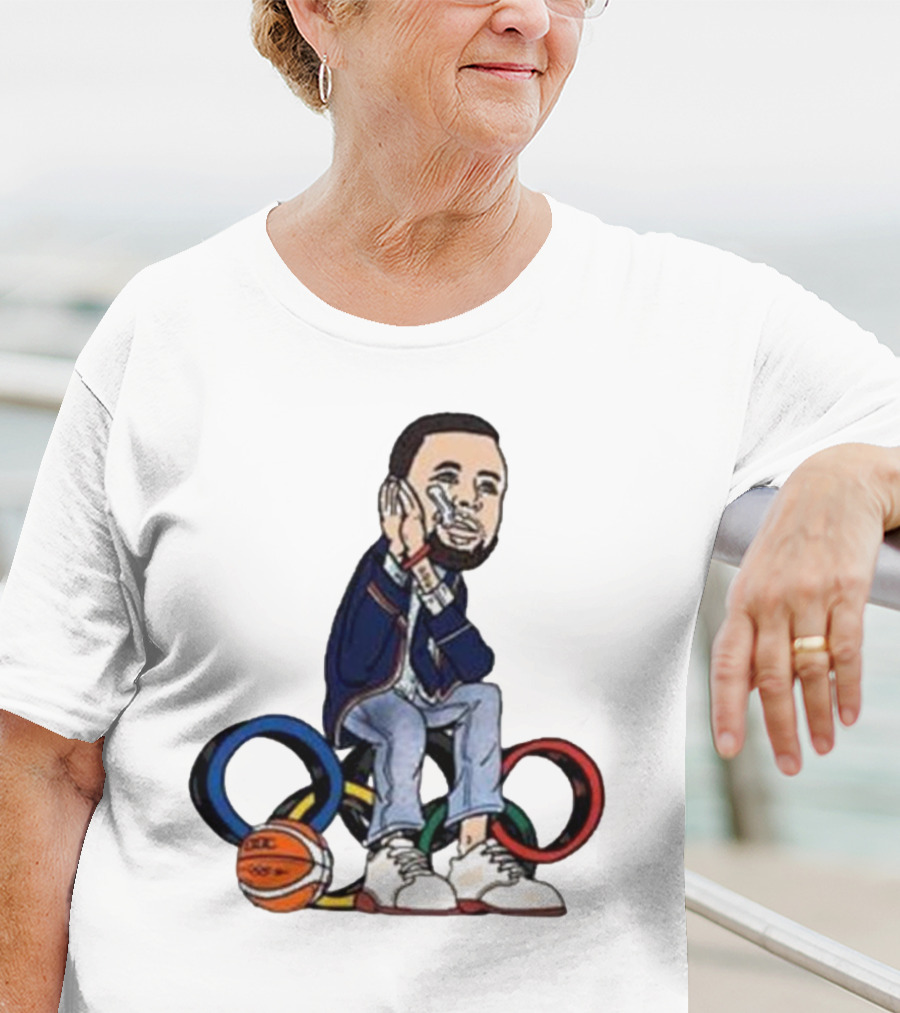 Steph Curry Basketball Olympic Rings Night Night Paris T-Shirt