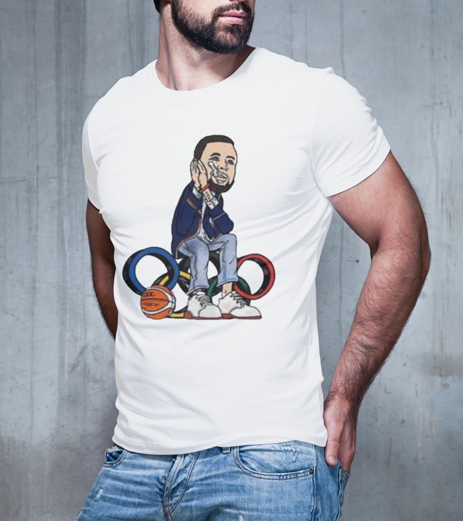 Steph Curry Basketball Olympic Rings Night Night Paris T-Shirt
