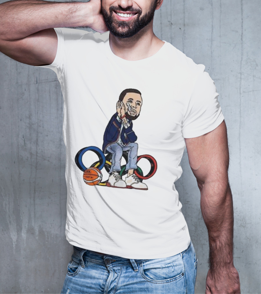 Steph Curry Basketball Olympic Rings Night Night Paris T-Shirt
