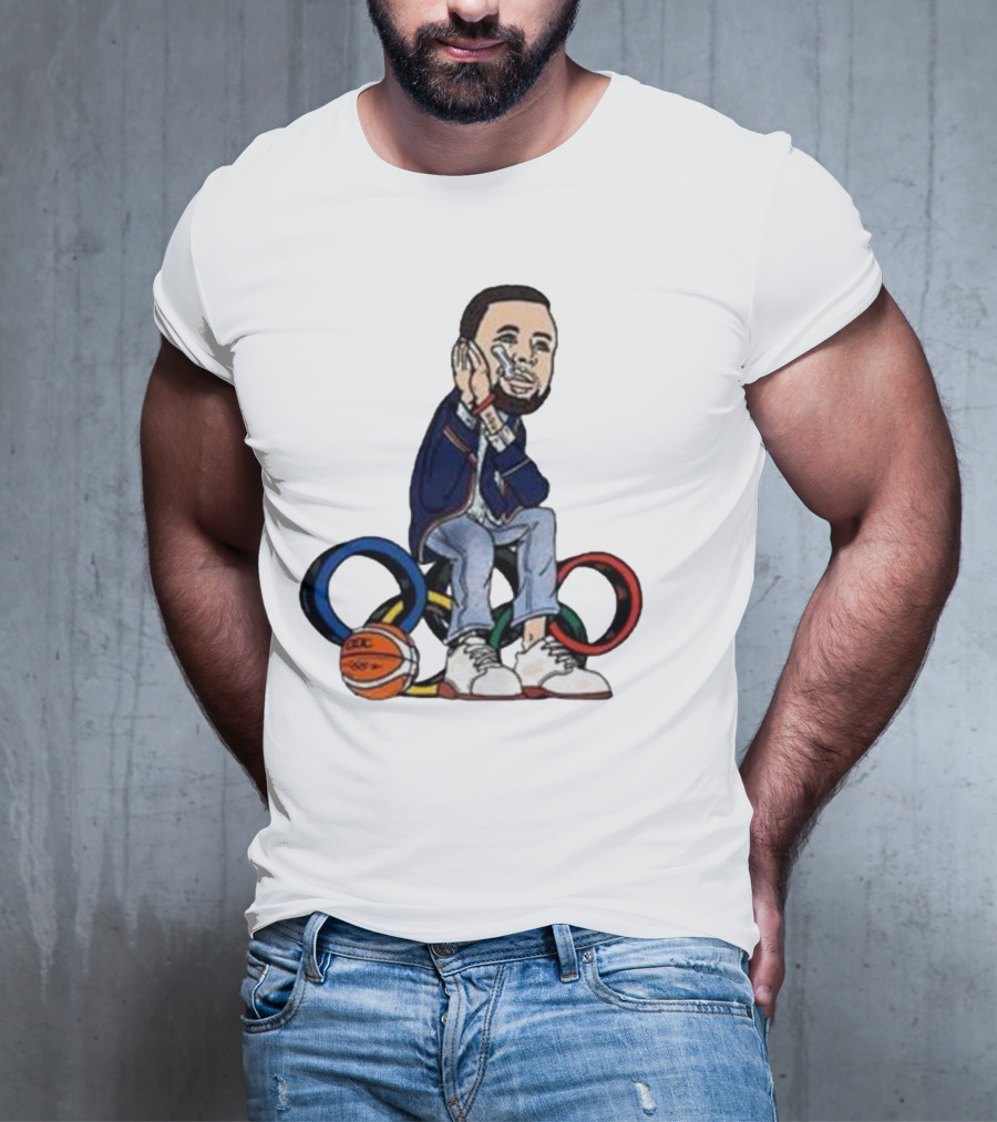 Steph Curry Basketball Olympic Rings Night Night Paris T-Shirt