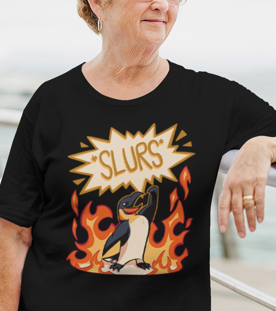 Helluva Boss Penguin Flames Slurs Speech Bubble T-Shirt