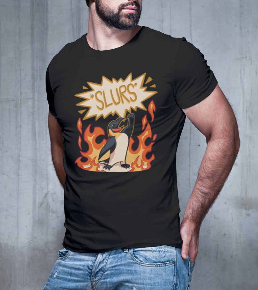 Helluva Boss Penguin Flames Slurs Speech Bubble T-Shirt