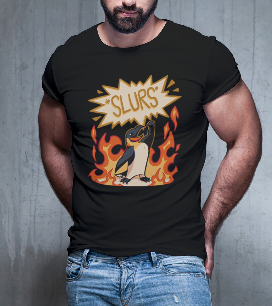 Helluva Boss Penguin Flames Slurs Speech Bubble T-Shirt