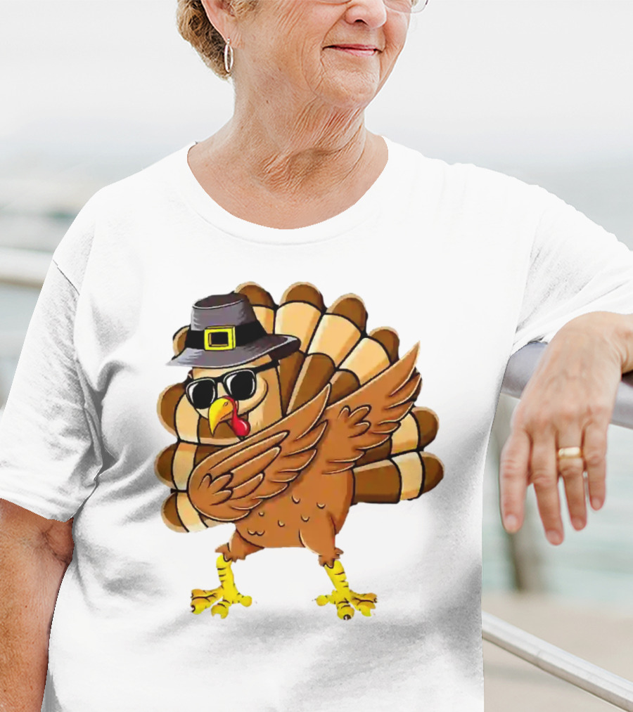 Dabbing Turkey Thanksgiving Day Pilgrim Hat Funny Dab T-Shirt