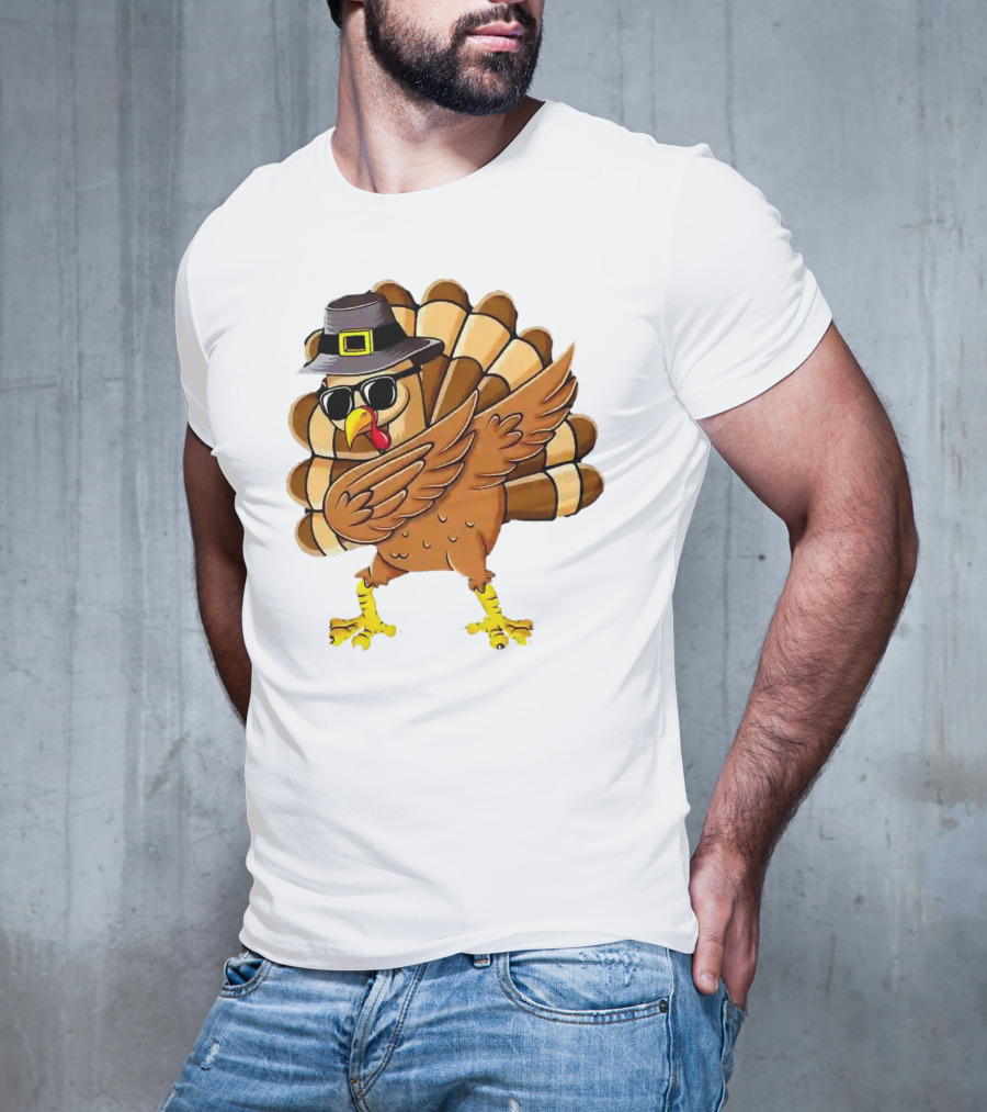 Dabbing Turkey Thanksgiving Day Pilgrim Hat Funny Dab T-Shirt