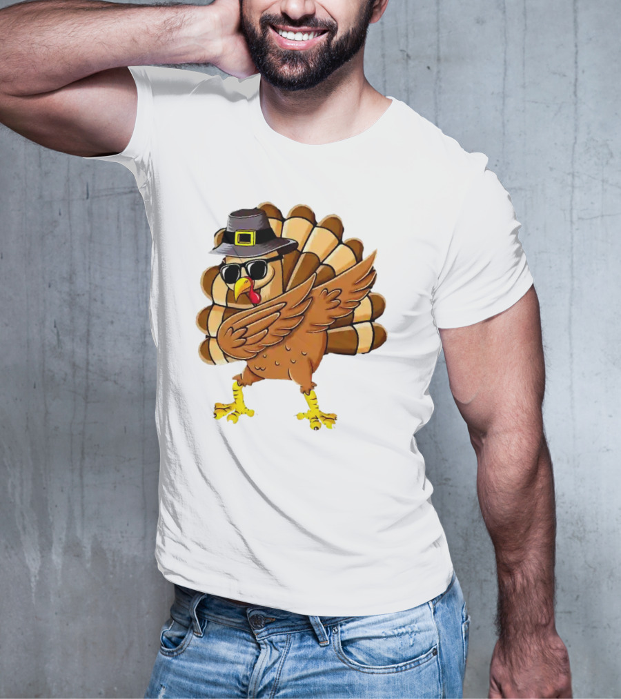 Dabbing Turkey Thanksgiving Day Pilgrim Hat Funny Dab T-Shirt