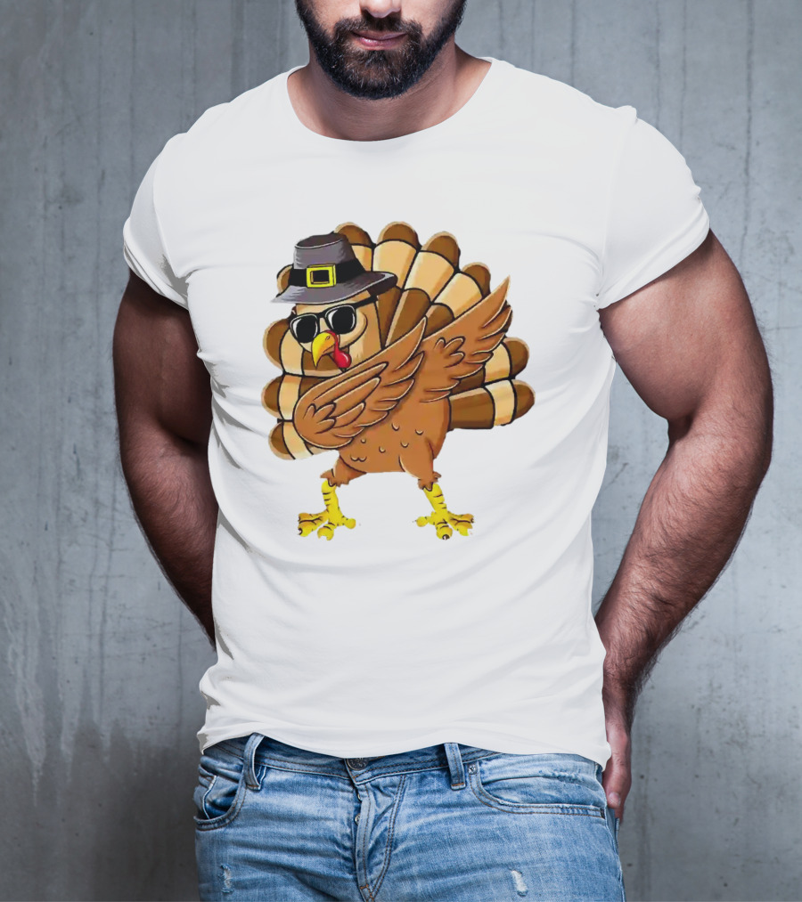 Dabbing Turkey Thanksgiving Day Pilgrim Hat Funny Dab T-Shirt