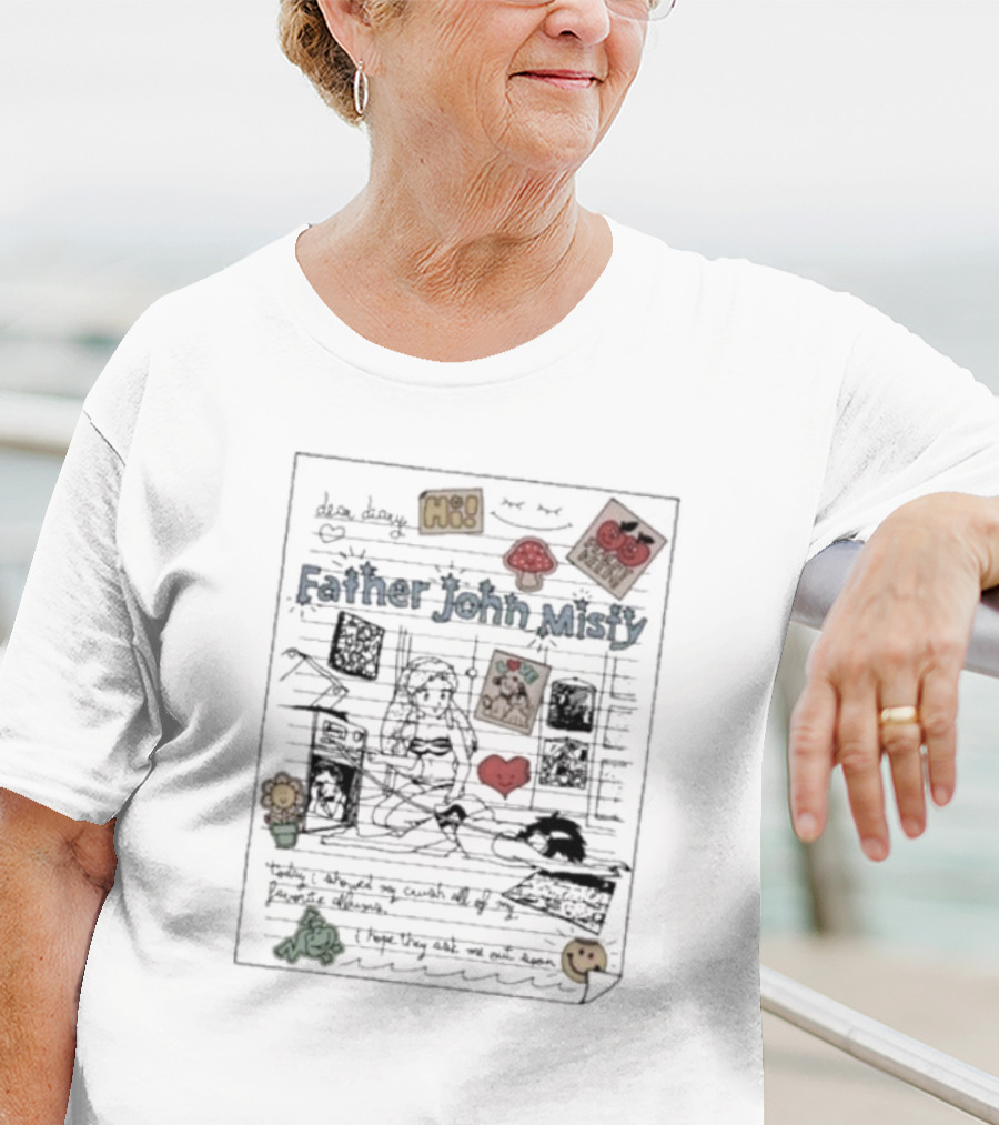 Dear Diary Father John Misty Illustrated Notebook Page With Doodles Hearts And Smiley Stickers T-Shirt