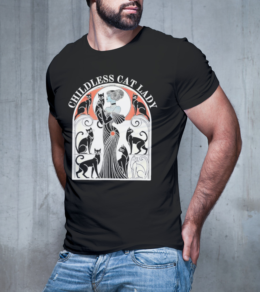 CHILDLESS CAT LADY Deco Style With Elegant Cats And Lady T-Shirt
