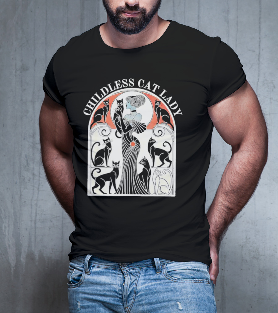 CHILDLESS CAT LADY Deco Style With Elegant Cats And Lady T-Shirt