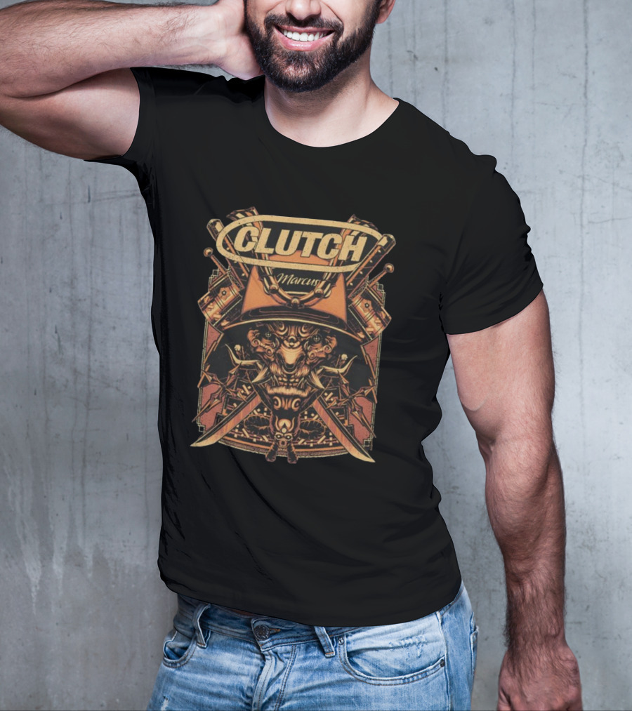 Clutch Marcus Samurai Warrior Helmet Swords T-Shirt