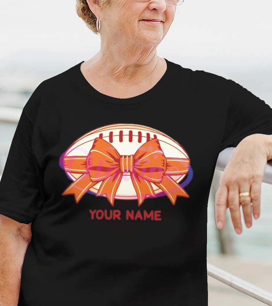 Your Name Coquette Football Bow T-Shirt