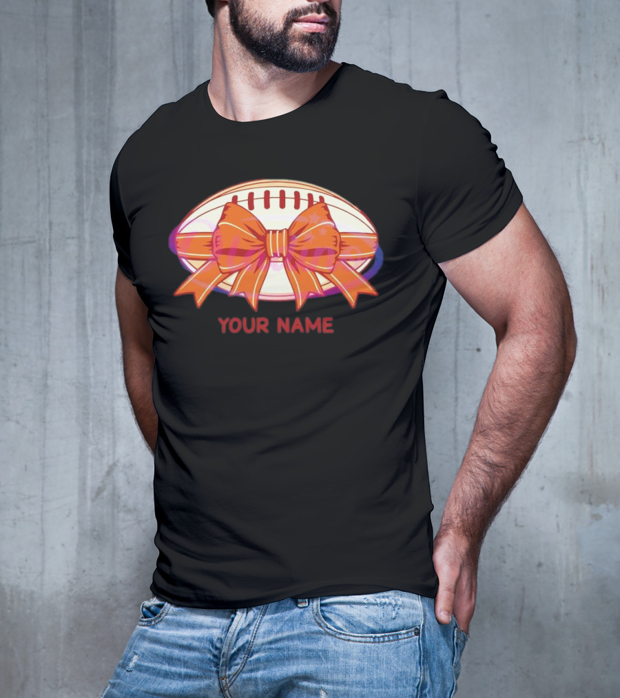 Your Name Coquette Football Bow T-Shirt
