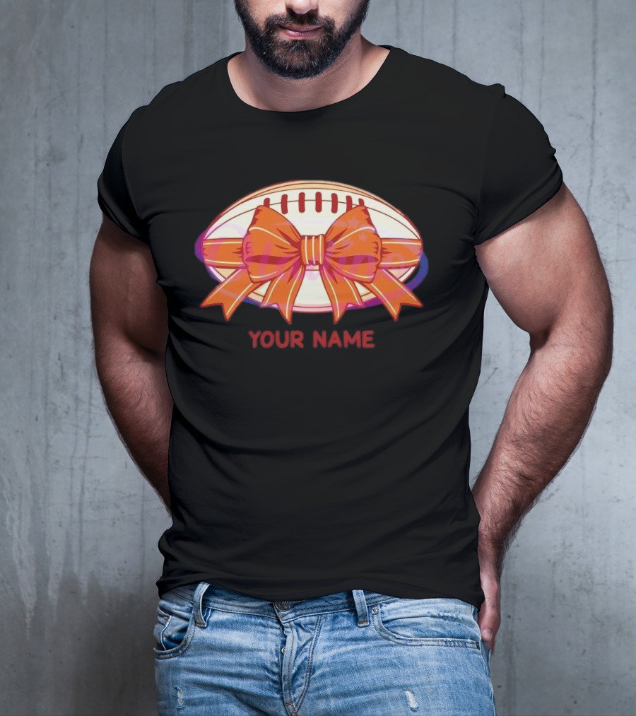 Your Name Coquette Football Bow T-Shirt