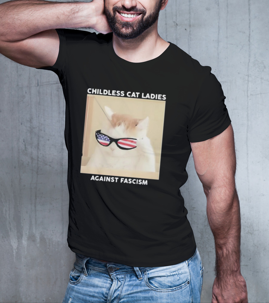 Childless Cat Ladies Against Fascism Patriotic Sunglasses T-Shirt