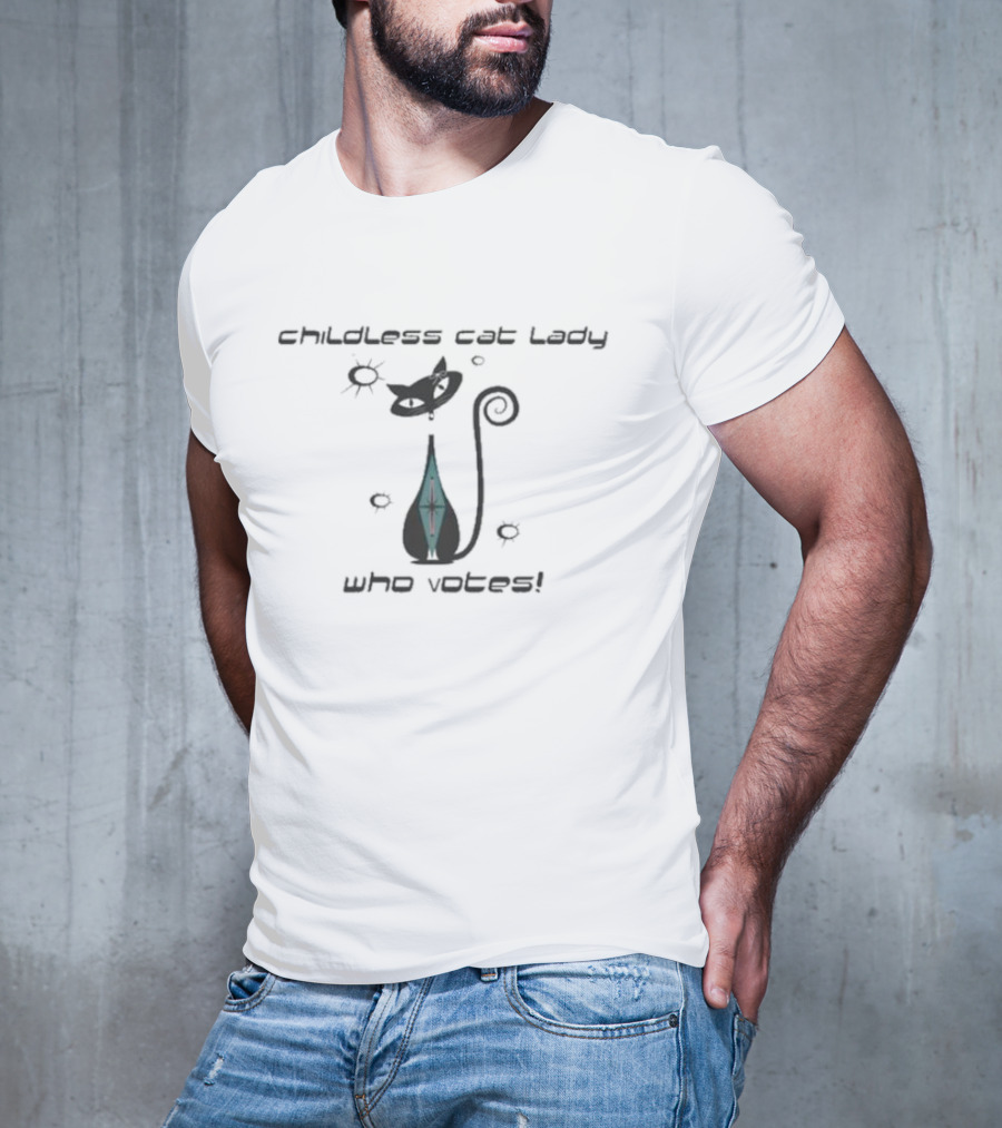 Childless Cat Lady Who Votes Atomic Cat Retro Starburst Kitschy Cute Women’s T-Shirt