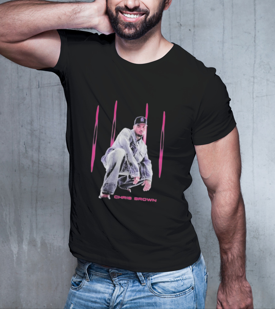 Chris Brown Pink Streaks Black Denim T-Shirt