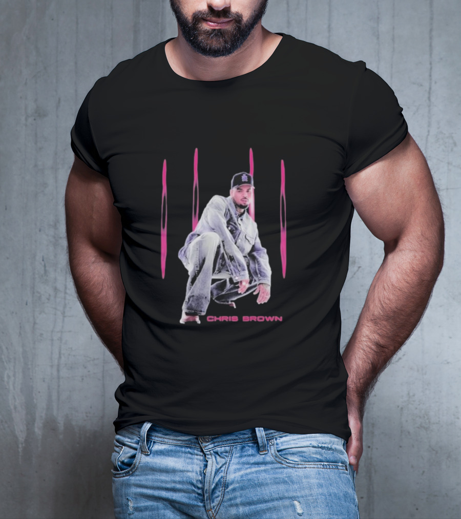 Chris Brown Pink Streaks Black Denim T-Shirt