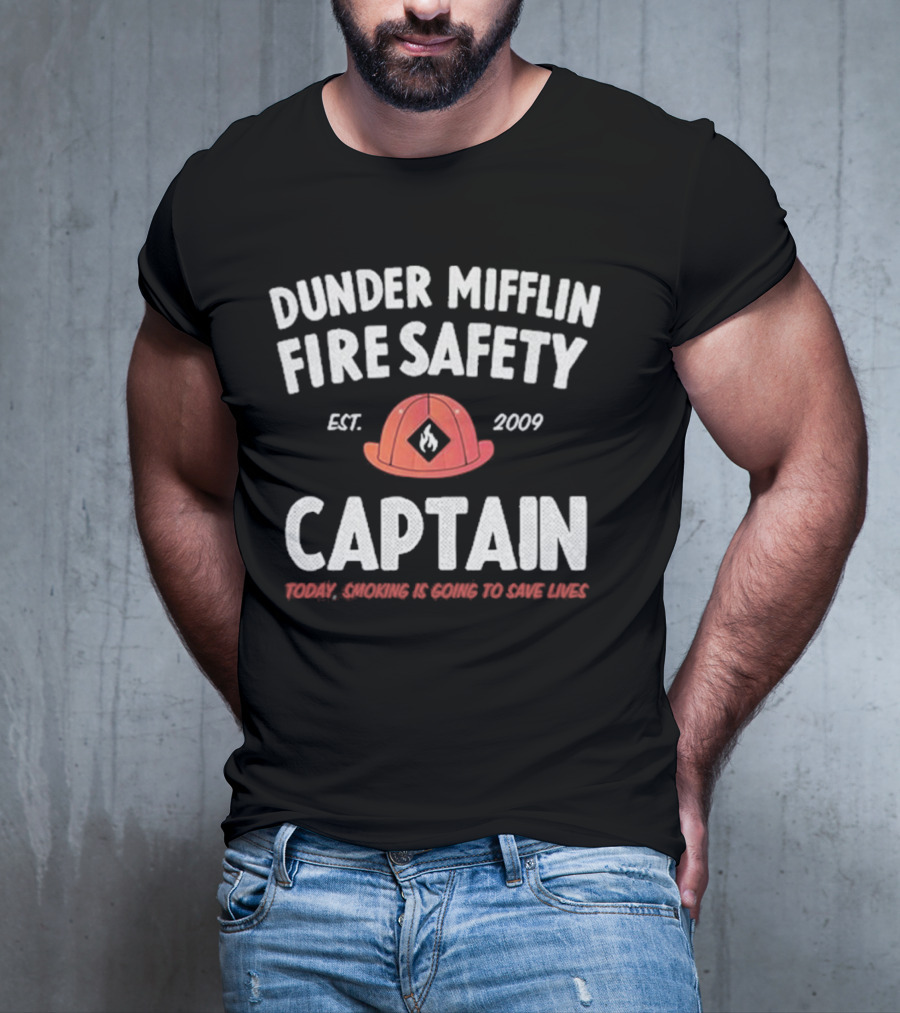 Dunder Mifflin Fire Safety Captain Est. 2009 Smoking Is Going To Save Lives T-Shirt