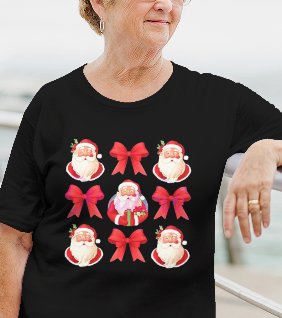 Coquette Christmas Santa And Red Bows Holiday T-Shirt