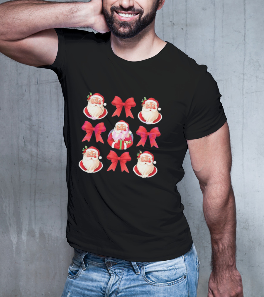 Coquette Christmas Santa And Red Bows Holiday T-Shirt