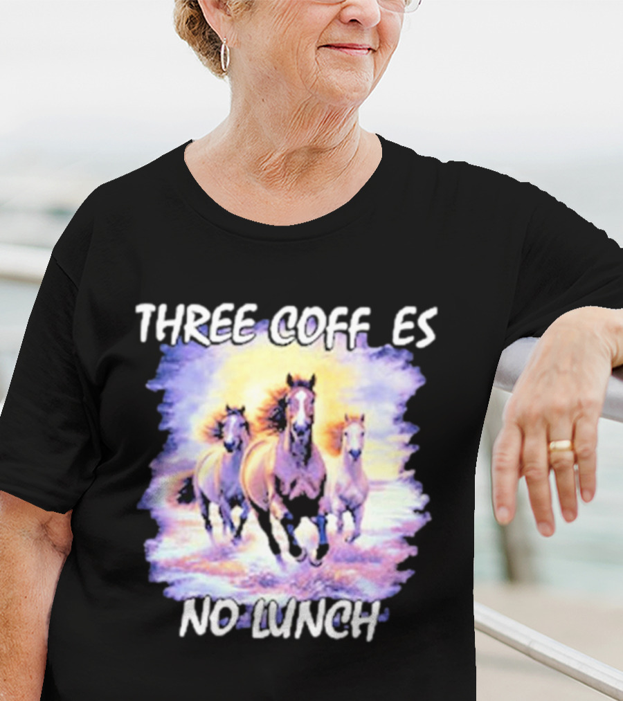 Three Coffees No Lunch Horse Trio Running T-Shirt