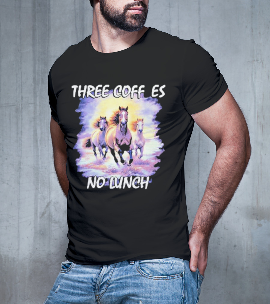 Three Coffees No Lunch Horse Trio Running T-Shirt