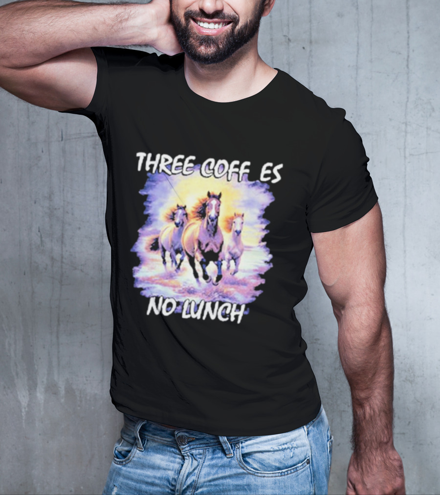 Three Coffees No Lunch Horse Trio Running T-Shirt