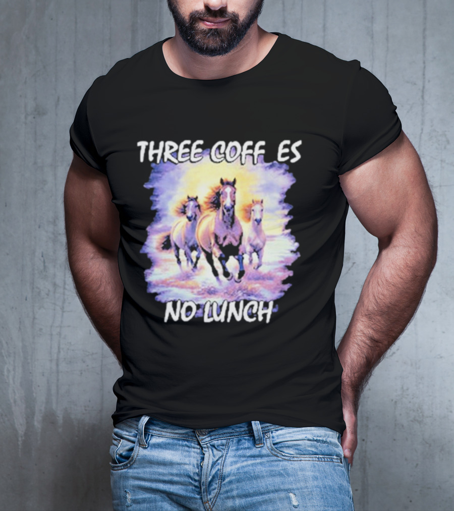 Three Coffees No Lunch Horse Trio Running T-Shirt