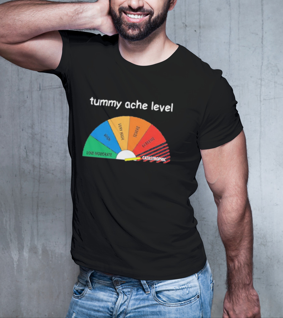 Tummy Ache Level Catastrophic Scale Low Moderate Severe Cringe T-Shirt
