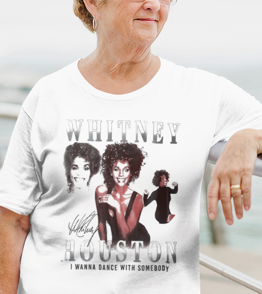 Whitney Houston I Wanna Dance With Somebody Vintage Portrait Signature T-Shirt