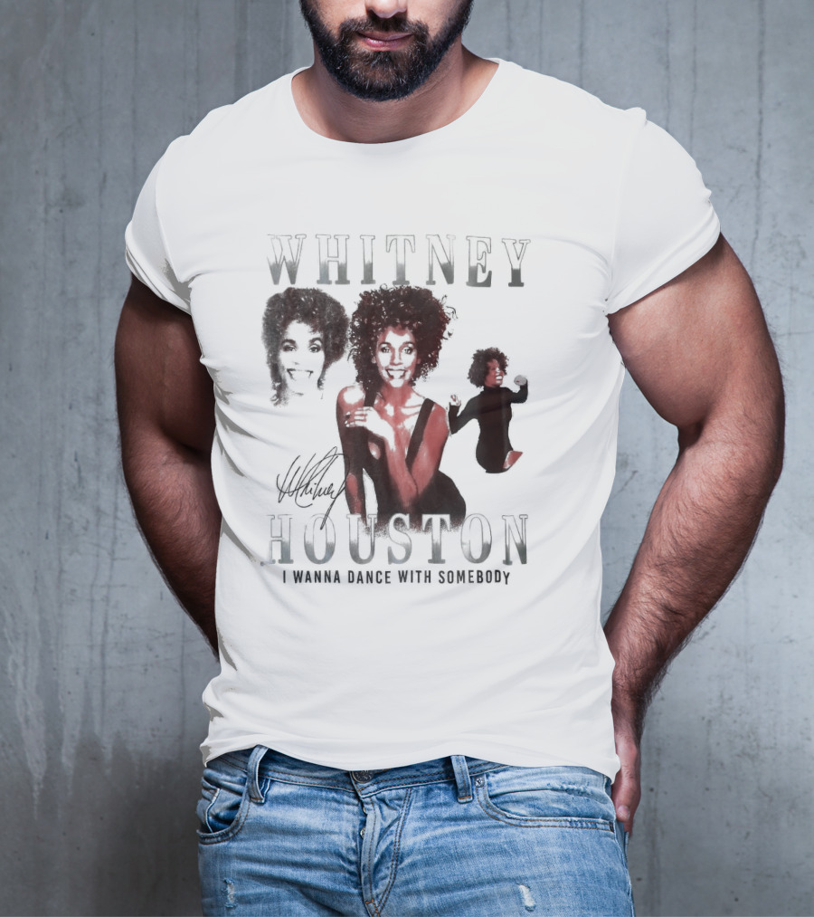 Whitney Houston I Wanna Dance With Somebody Vintage Portrait Signature T-Shirt