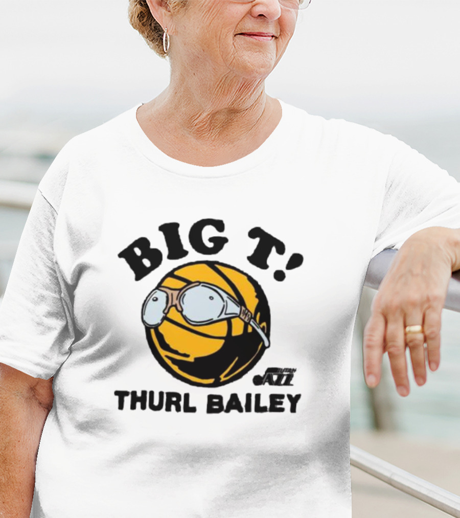 Big T Thurl Bailey Basketball Caricature With Glasses Utah Jazz T-Shirt