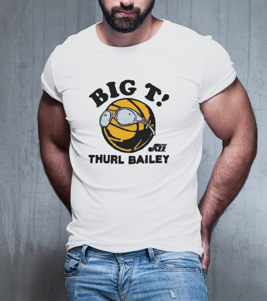 Big T Thurl Bailey Basketball Caricature With Glasses Utah Jazz T-Shirt